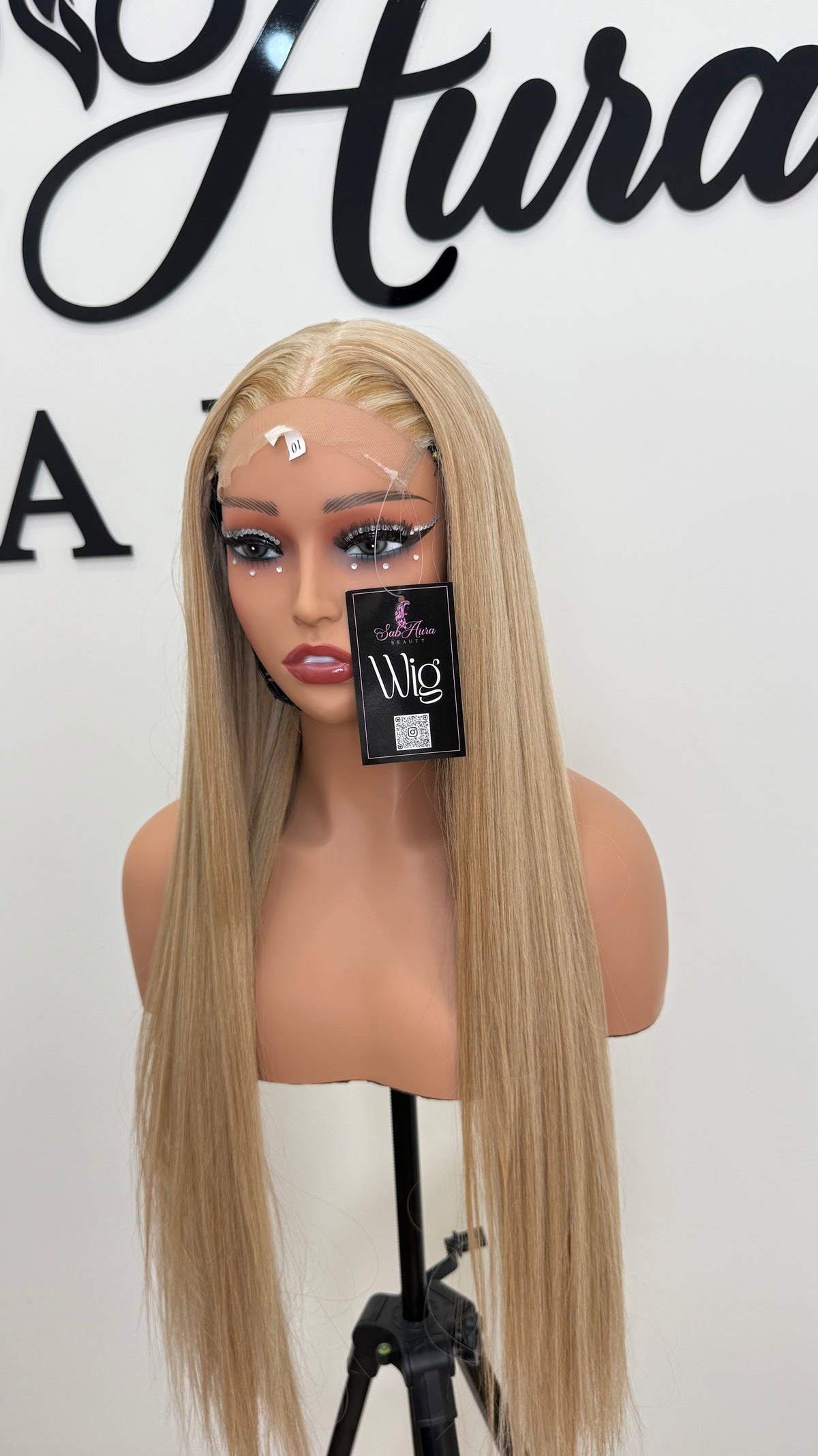 CANDELA | Peluca Lisa con Mechas Rubias de 24 Pulgadas con Cierre 5x5